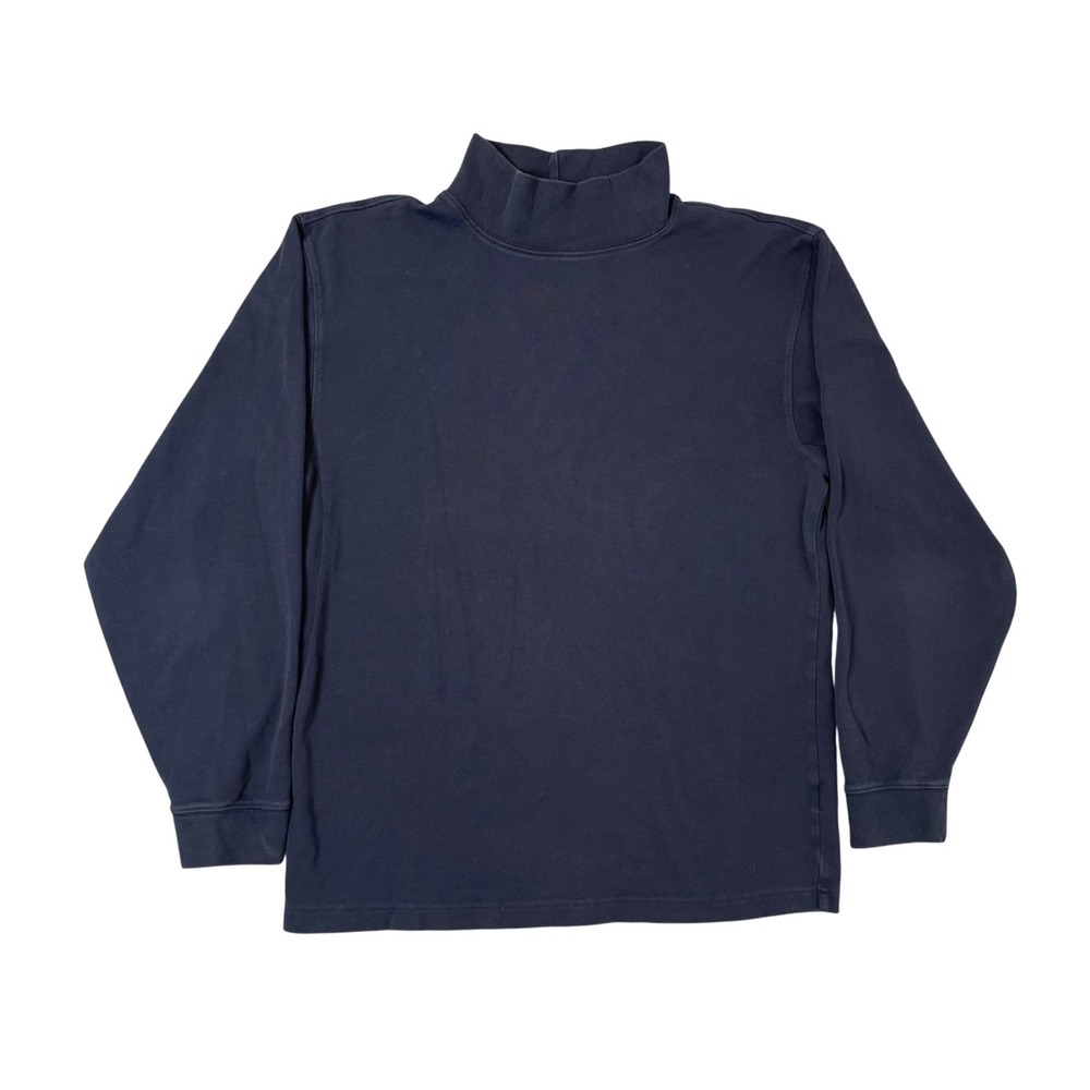 LL Bean Mock Neck Shirt Men Small Blue 100% Cotton Preppy Old Money Quiet Luxury